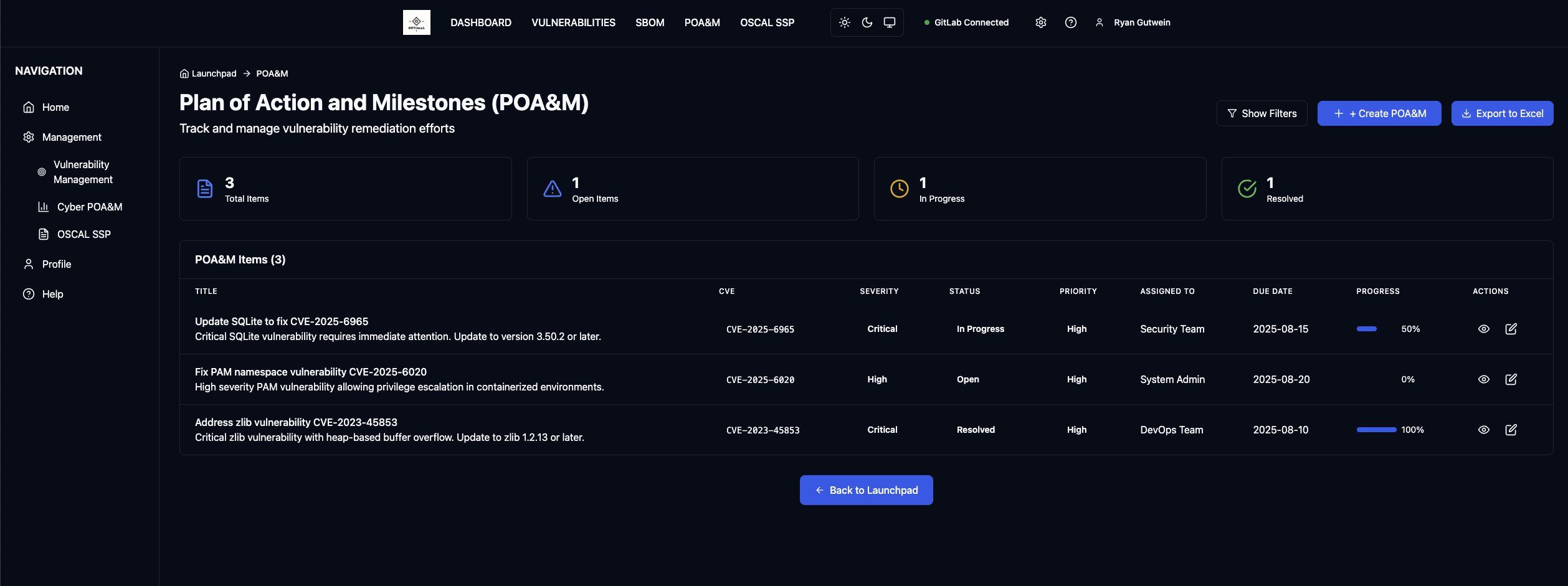 POA&M Dashboard